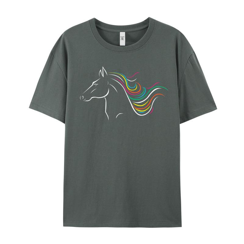 Crazy Short Sleeve Tees Christmas Crew Neck Premium Cotton Unisex T Shirts Horse Art T Shirt Equestrian Crazy Tshirts Classic