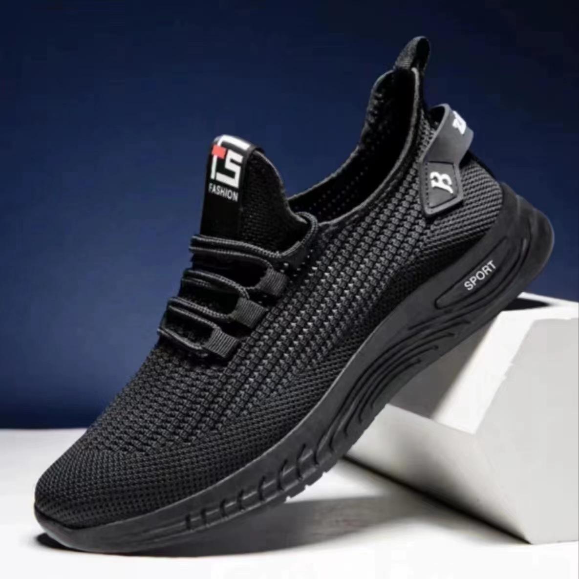 Autumn new men s shoes breathable thin Korean version trendy casual shoes one pedal hollow fly-woven sports shoes 39 чёрный