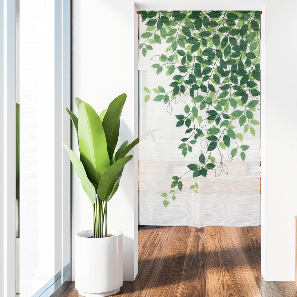 Stylish Noren Curtain, Room Divider, Privacy Curtain, Leaf Pattern, Natural, Simple, Casual, Botanical, Ivy, Line Leaf, Width 85cm, Length 150cm