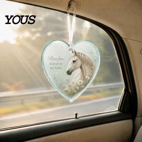Pet Loss Consolation Gift Acrylic Heart Shape Ornament with Animal Pattern & Emotional Message, Decorative Pendant Hanging Rope for Car Rear