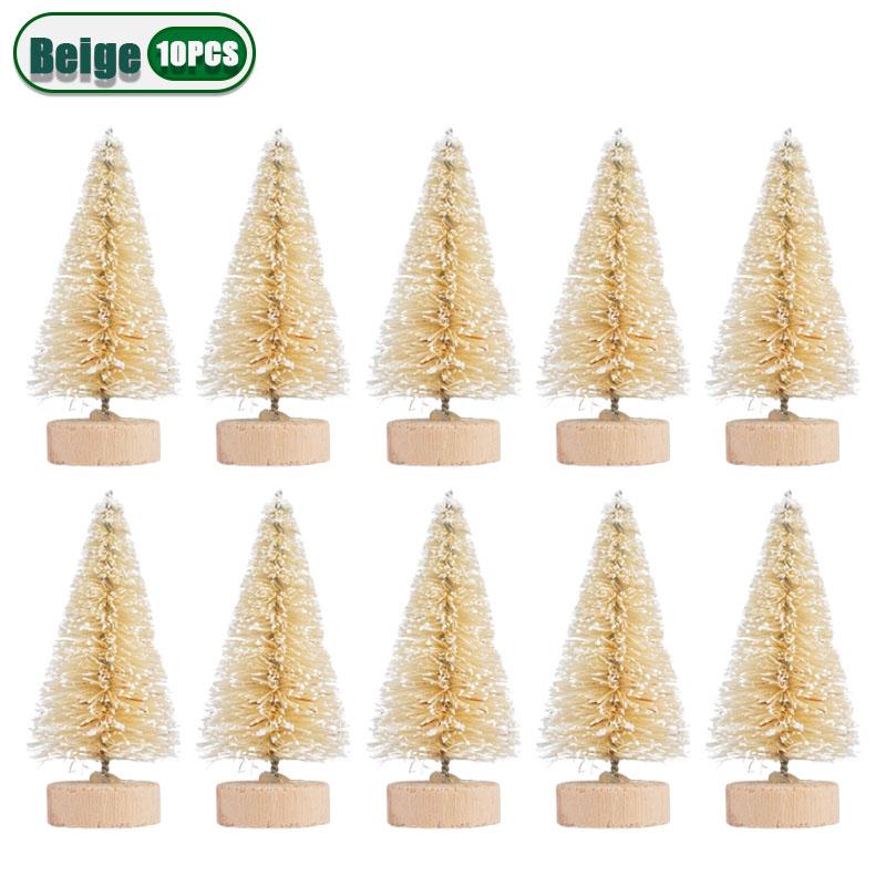 

10-100 шт. Мини Рождественские елки-ершики, Деревенские украшения, Пластиковые елки с деревянной основой, Набор миниатюрных елочных украшений 10PCS-1Bag белый