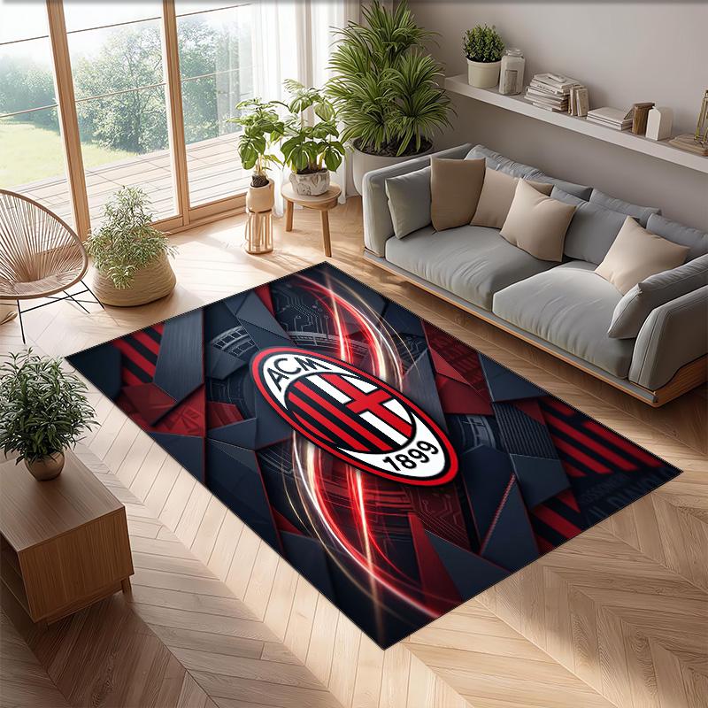Tappeto in Flanella Stampato AC Milan Antiscivolo Morbido Poliestere Tappeto per Pavimento Tappetino Decorativo da Interno per Camera da Letto Soggiorno Divano Sala Giochi Decorazione Casa