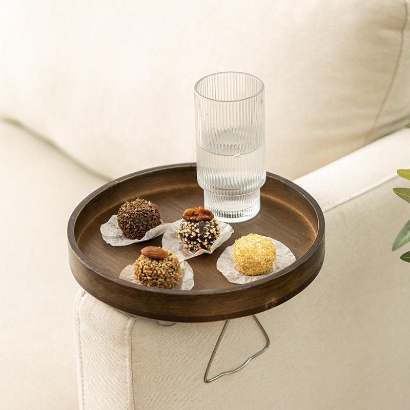 HeMu-Bamboo Dried Fruit Plate Tray, Simple Mobile Small Tea Table, Modern Coffee Corner Table