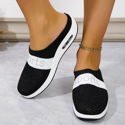 Damen Sommer Damen Fliegende Gewebte Hausschuhe Keil Luftpolster Lässig Halbe Stütze Atmungsaktiv Lässige Schuhe