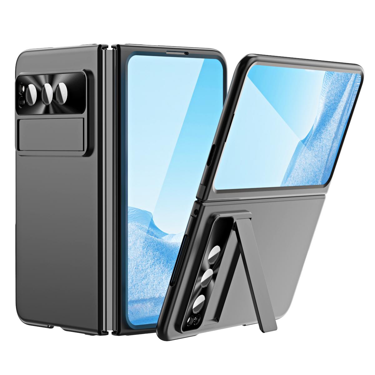 

For Google Pixel Fold Electroplating Kickstand Phone Case PC Phone Cover Black
