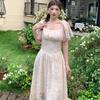 High Quality Chiffon Embroidered Print Square-Necked Summer Dress for Women Fashion Vacation Flying Sleeve Slimming Midi Dress