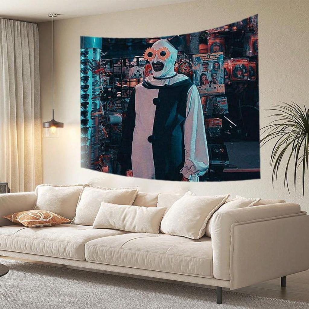 1Pc Art The Clown Terrifier Tapestry, Horror Movie Wall Hanging, Cool Room Stuff, Large Size, Polyester 2D Print, Bedroom Stuff,