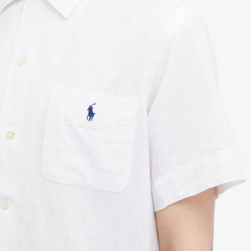 Polo Ralph Lauren Logo Embroidered Pointed Collar Single-Breasted Short Sleeve Shirt Men Shirts White 710934654-001