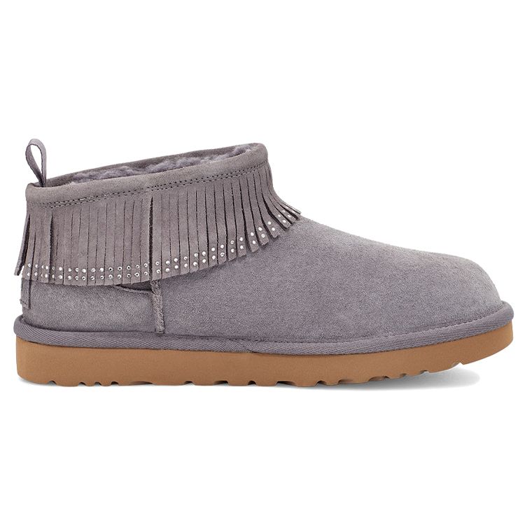 UGG Ultra Mini Fringe Bling Warm Wrap Non-Slip Vintage Tassel Plush Ankle Snow Boots Women Boots Purple Gray 1121576-SHA