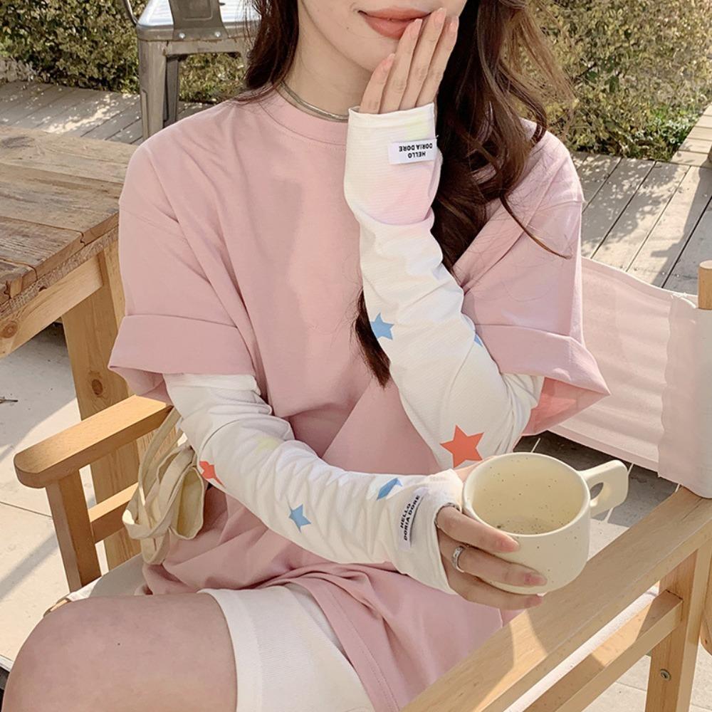Elastic Printed Sleeves Ice Silk Sunscreen Sleeves Practical Long Gloves