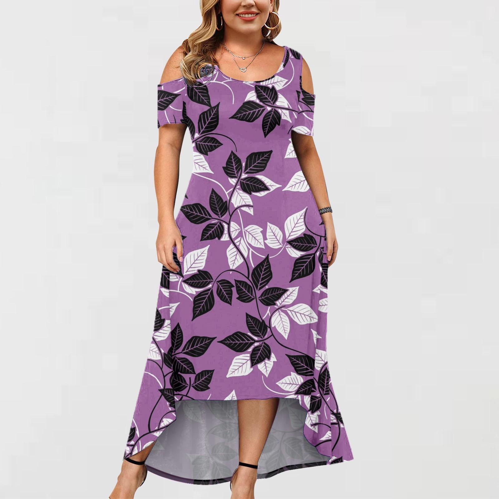 

Жіноча модна сукня з круглим вирізом і круглим вирізом із відкритими плечима з нерівним подолом і короткими рукавами великих розмірів XXL фіолетовий