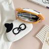 Cute Glasses Puppy Kitten Plush Pencil Case Large Capacity Pencil Bag Student Stationery Storage Bag Small Wallet Birthday Gifts