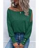 Azura Exchange Green Asymmetrical Cut Out Buttoned Long Sleeve Top