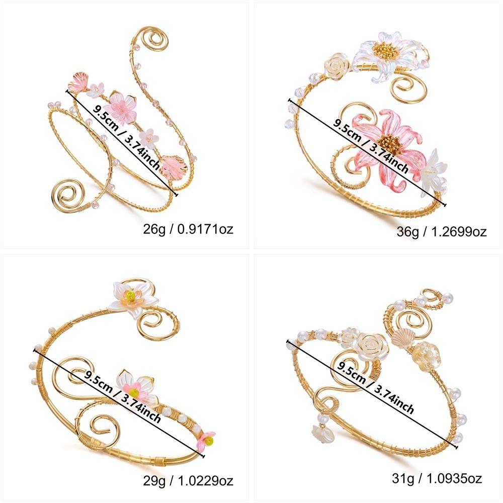 Enamel Glaze Craft Floral Arm Bracelet Adjustable Hollow Out Armlet Vacation Style