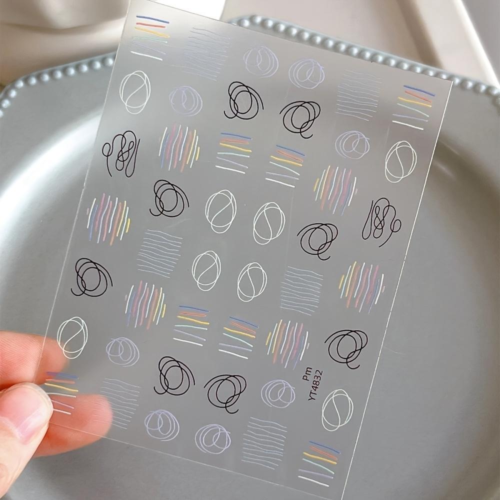 1pc Abstract Geometric Nail Art Stickers - Self-Adhesive Resin Nail Decals with Pastel & Vibrant Lines, Glossy Finish for DIY Manicure & Pedicure