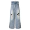 Mens Loose Straight Leg Jeans Distressed Washed Denim Pants Streetwear Punk Style Wide Trousers