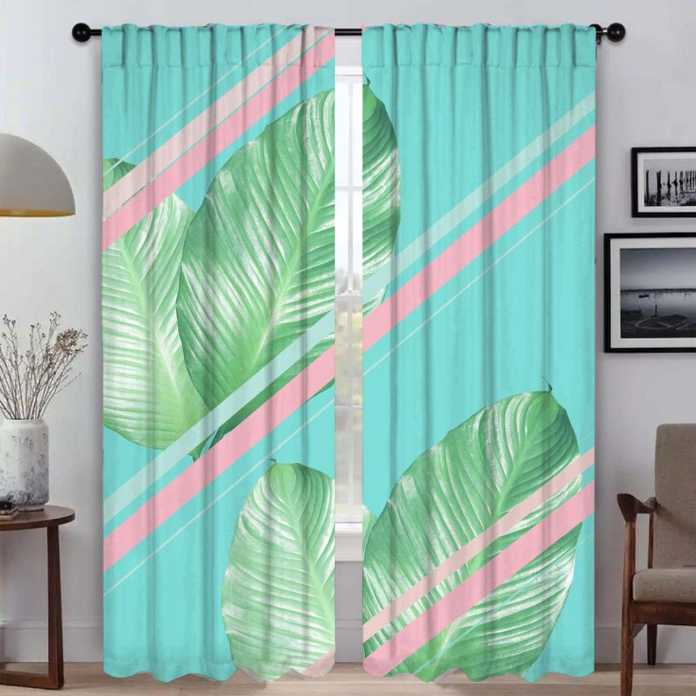 Eukalyptus Fläktpalm Fönstergardin för Rum 2 Paneler Skärmar Moderna Vardagsrumsgardiner för Kamera Halloween Dekoration Partition