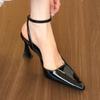 Fashion 2025 Spring Ankle Buckle Strap Women Pumps Designer Narrow Band Pointed Toe Thin Low Heels Dress Slingbacks Shoes  red heels