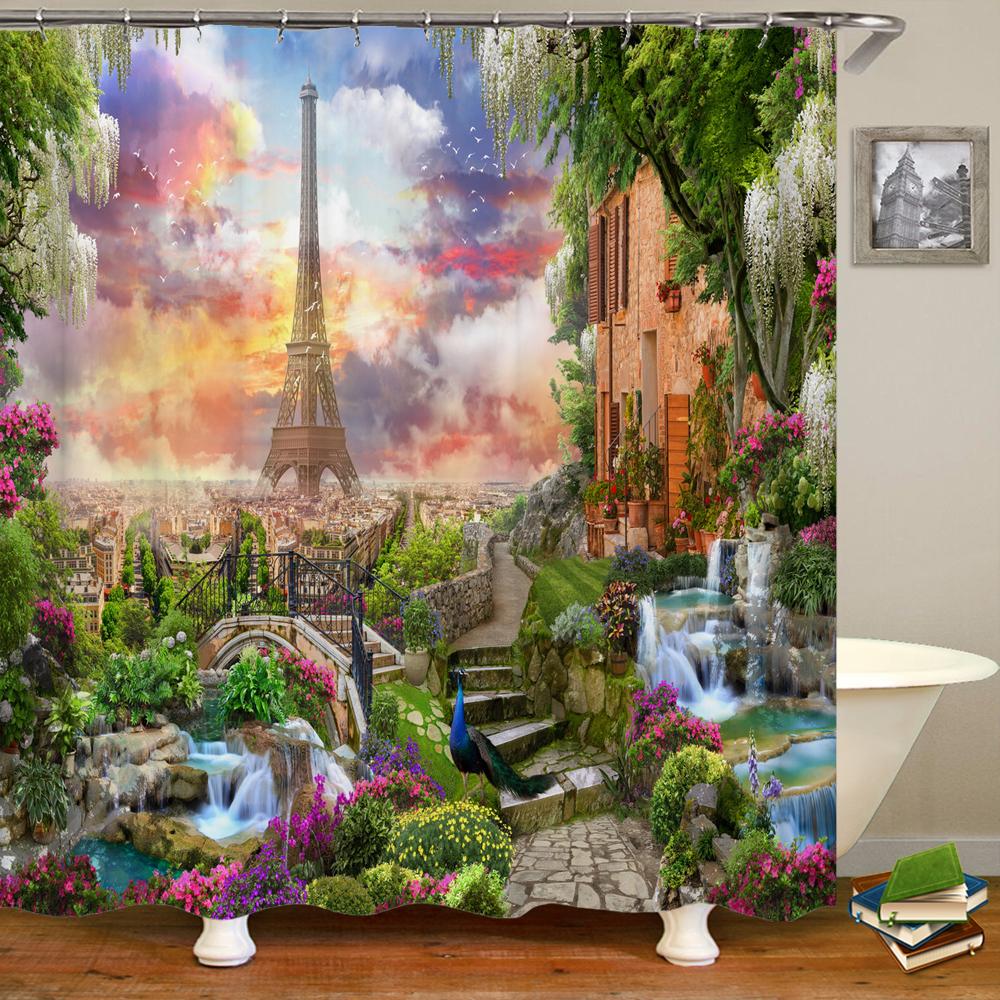 Paris Tower Paris Landskap Duschdraperier Badrum Vattentätt Badgardin Polyestertyg Badkar Badgardin 180*180cm