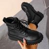 Fashion Winter Warm Thicken Plush Ankle Boots Women Fashion Lace Up Platform Combat Boots Woman Comfort Zipper Pu Leather Short Booties