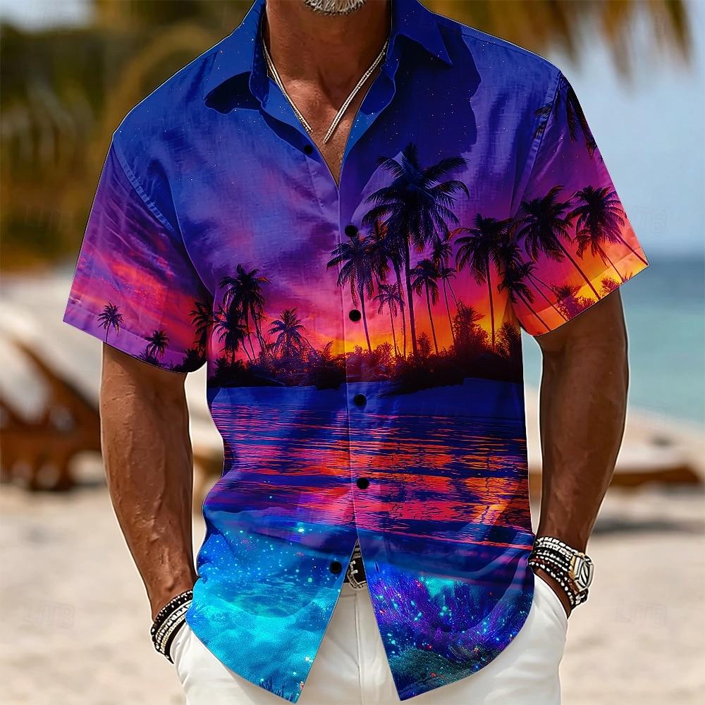 Men's Coconut Tree Tropical Plants Shirt Summer Hawaiian Shirt Tropical Shirts Short Sleeve