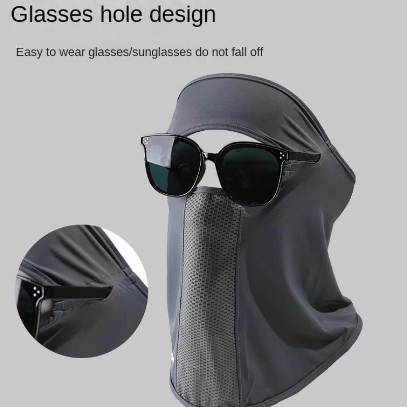 Summer Ice Silk Mask Anti-UV Sunscreen Neck Protection Eyeglass Hole Face Veil Hiking Cycling Fishing Cooling Full Face Cover