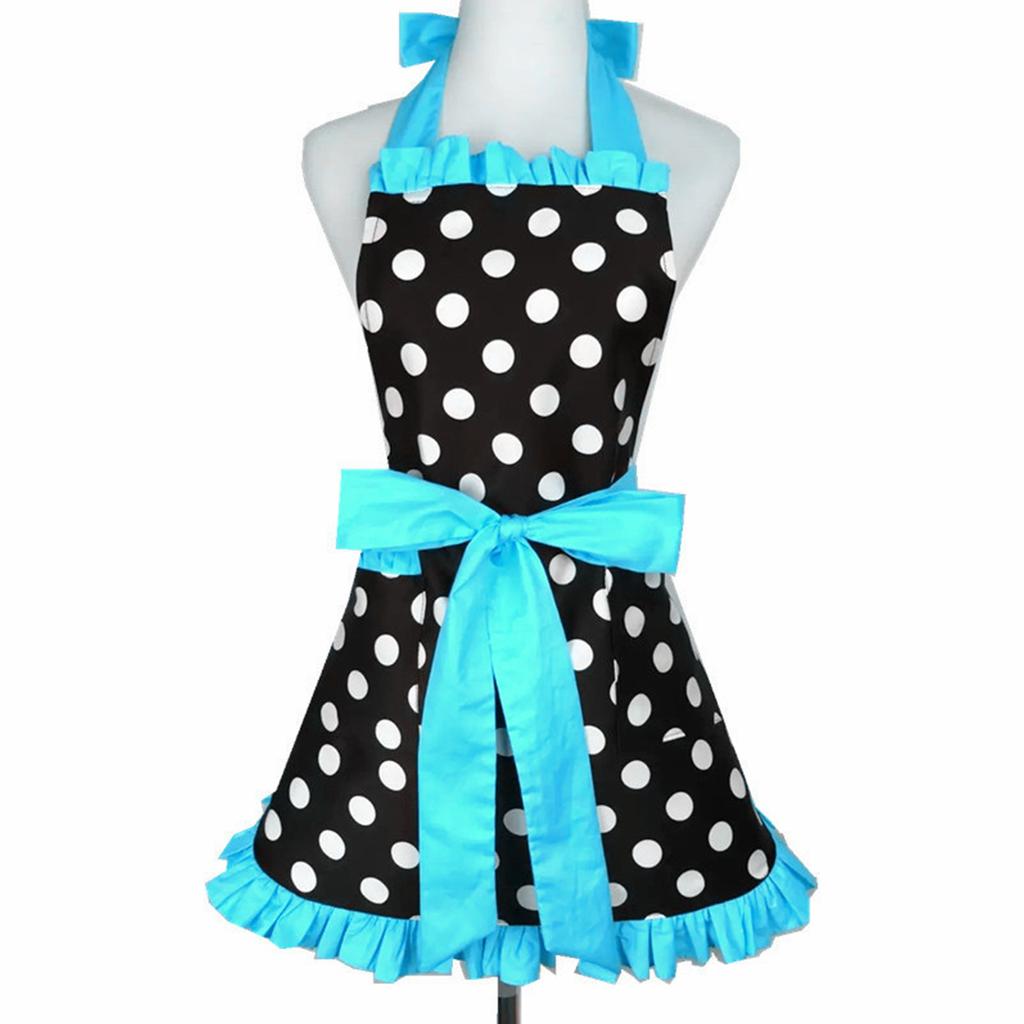 Cute Apron Retro Polka Dot Aprons Ruffle Side Cooking Aprons with Pockets Adjustable Kitchen Supplies for Women Girls Gifts
