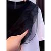 Camiseta Feminina de Verão Renda Tamanho Plus Size Patchwork Cor Contrastante Manga Curta Gola Redonda Pulôver Soltinho