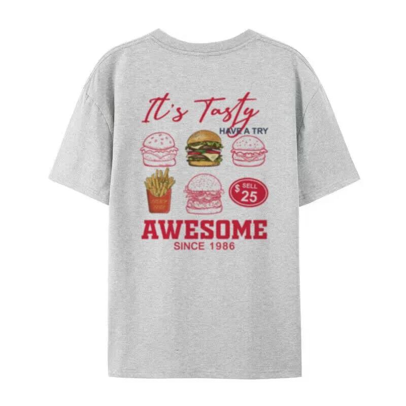 

Burgers Chips Back Print TShirts Women Cute Funny Foodie Shirt Oversized Harajuku Tops Retro Streetwear Unisex Female Clothes S
