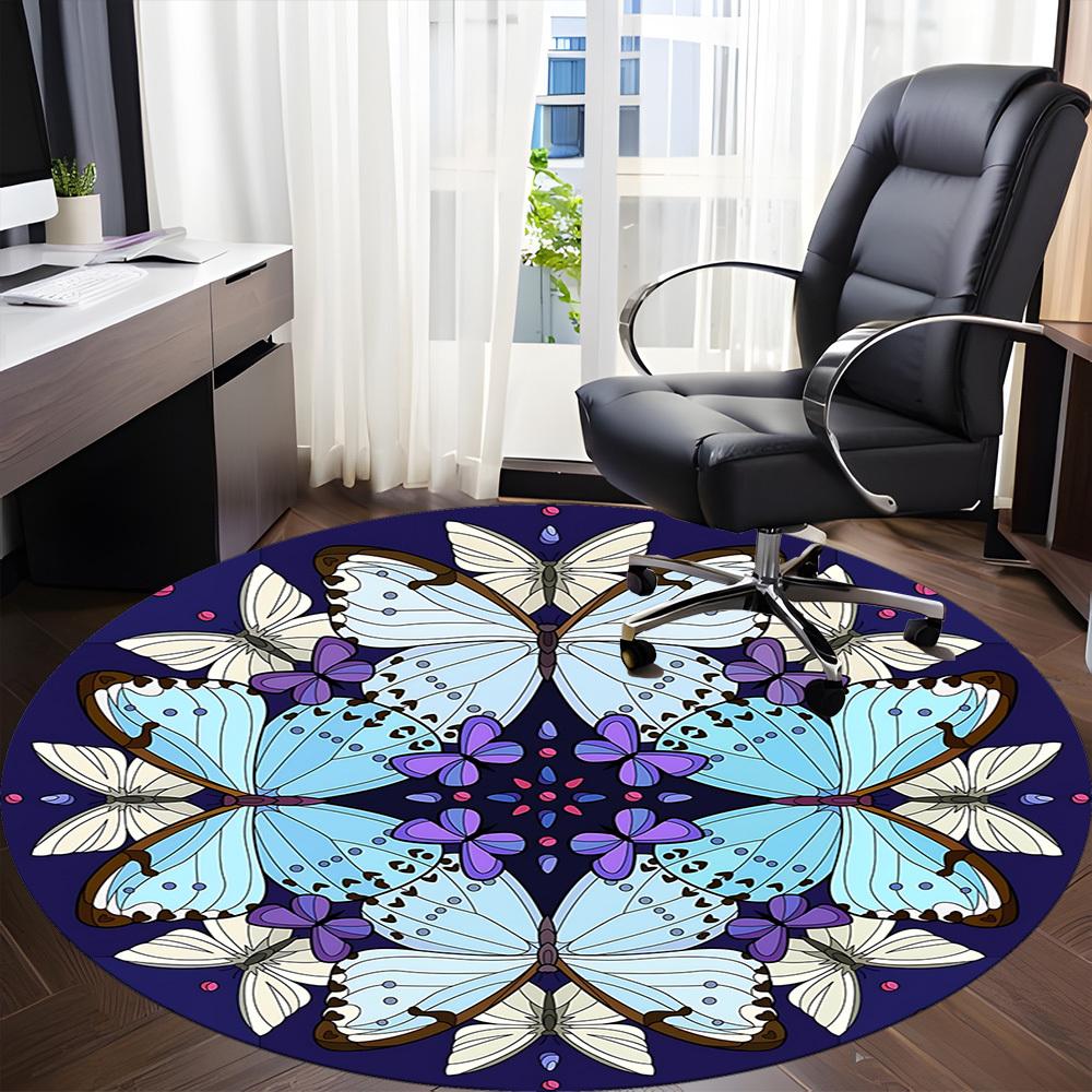 1 Stück Schmetterling Mandala Design Rundes Büroteppich, Rutschfest, Weich und Langlebig, Büroteppich für Innendekoration, Perfekt für das Büro