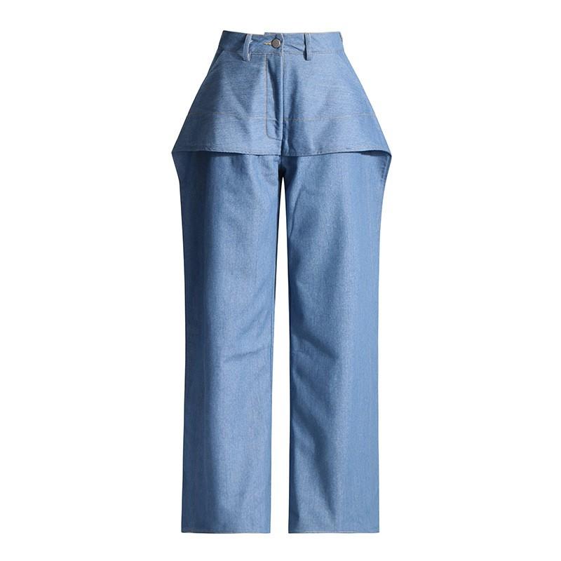 Womens Irregular Wide Leg Jeans Mid Rise Solid Color Casual Denim Pants Street Style 2026