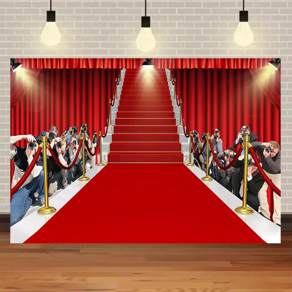 Fondo Fotografico Tappeto Rosso di Hollywood, Tema Uscita Film e Premio Oscar, Fondo Fotografico Focalizzato sull'Oro, Decorazioni per Eventi e Palchi