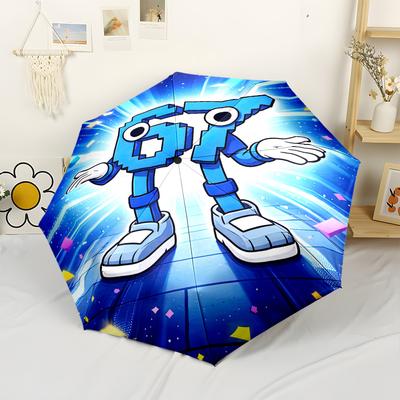 Pixelated Robot Dance Party Automatic Umbrella Compact 8-Rib Design Durable Plastic & Iron for Women/Men Stylish Accessory Spiritual Gift