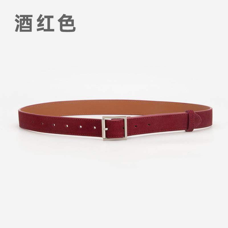 Simple Matte Velvet Belt Women'S Square Buckle High-End Leather Jeans Decorative Belt Women'S