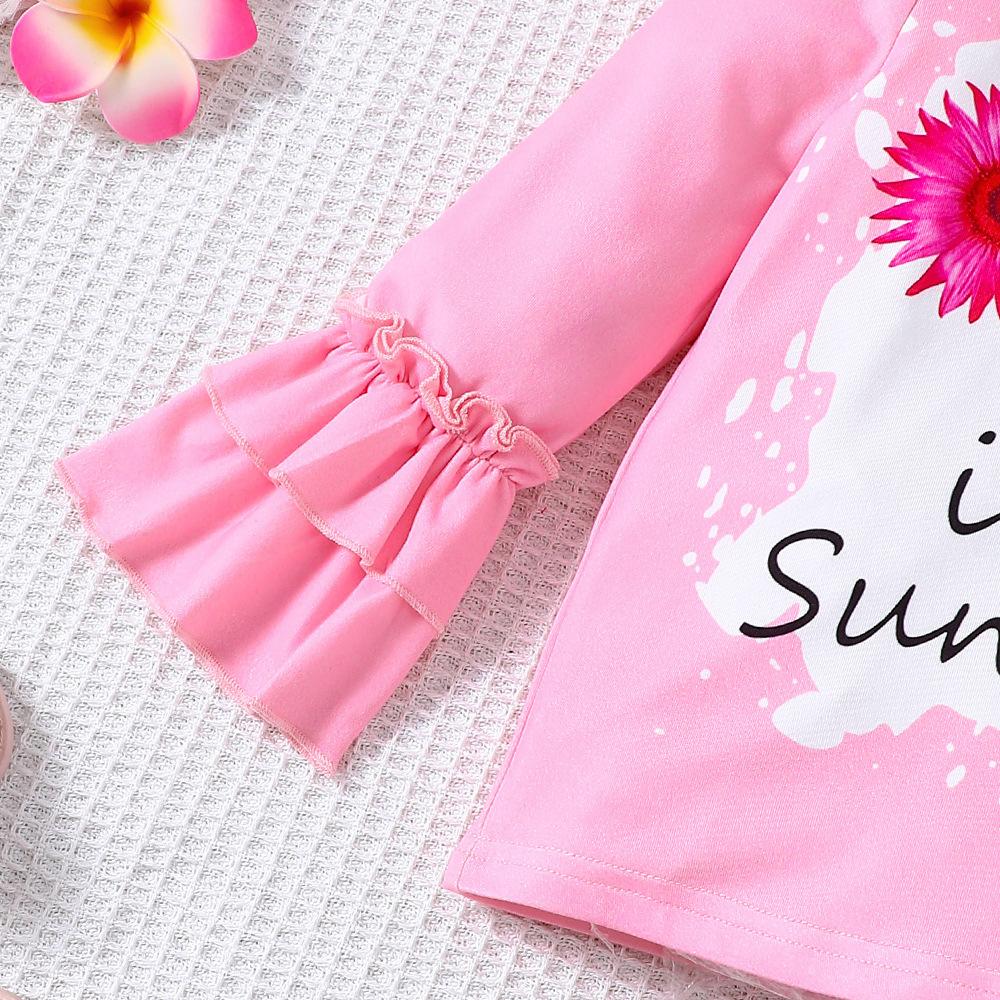 Kinderkleidung Mädchen Frühling und Sommer Casaul Sets Blumendruck Tops und Schlaghosen Set Baby Kleinkind Anzug