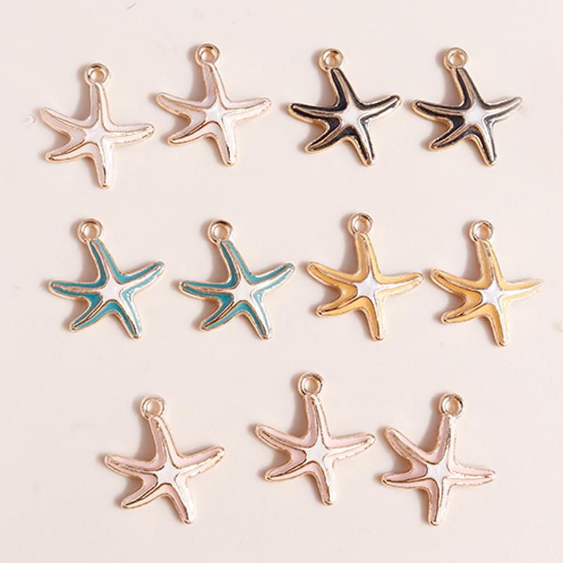 Leslie 10pcs Mix Cute Enamel Marine Organism Starfish Charms Pendants of Necklace Earrings Keychain Handemade DIY Jewelry Making