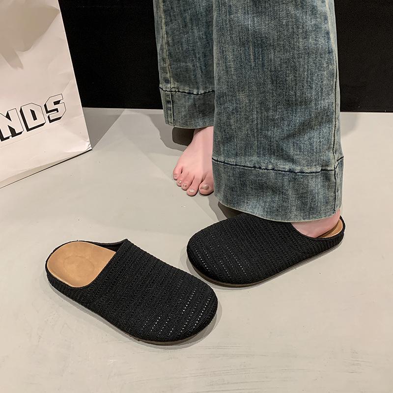 French Niche Hollow Breathable Bag Head Half Slippers Women's Summer New Wear Roman Style Thick-soled Muller Slippers