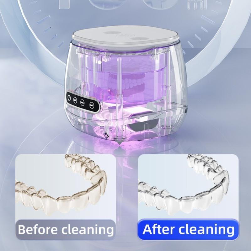 45KHz Ultrasonic + UV Sterilizer for Braces 160ml Multifunctional Ultrasonic Cleaning Machine Deep Clean Retainers Cleaner