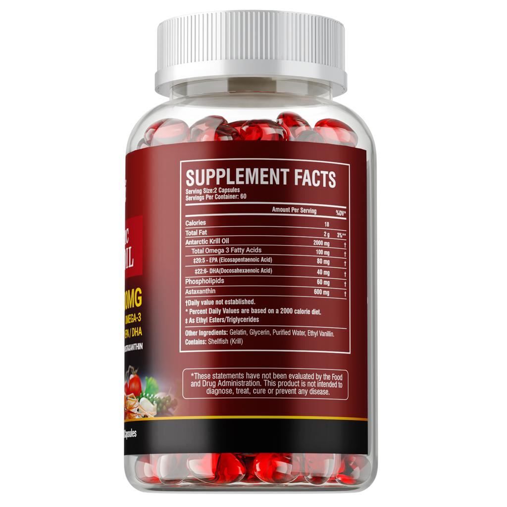 Antarktisches Krillöl 2000 mg mit Omega-3-Fettsäuren EPA, DHA, Astaxanthin und Phospholipiden