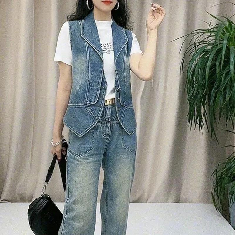 Women's Jacket Spring And Autumn Fashion Sleeveless Versatile Ladies Denim Vest Coat Short Elegant Female Tank Top