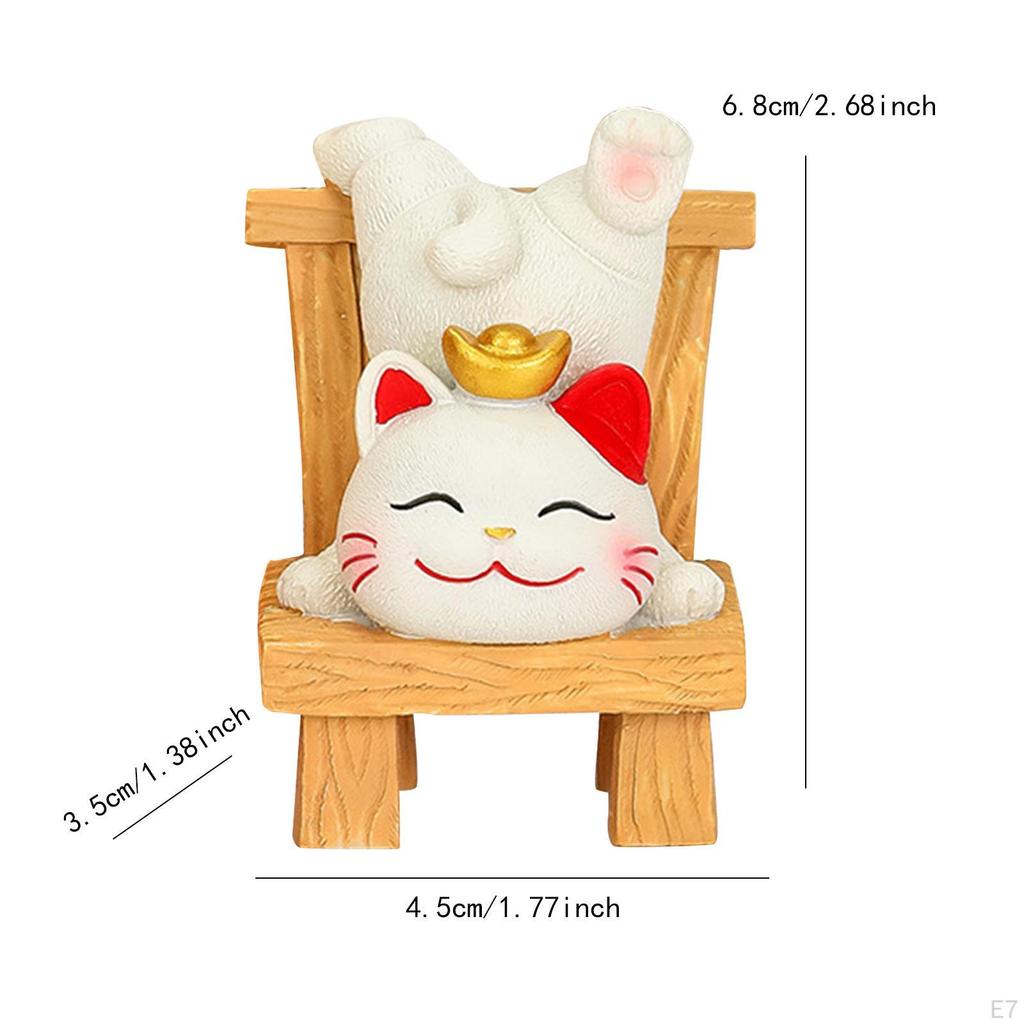 Lucky Cat Statue Animal Sculpture Cartoon Resin Kitten Figurine Desktop Ornament for Table Bedroom