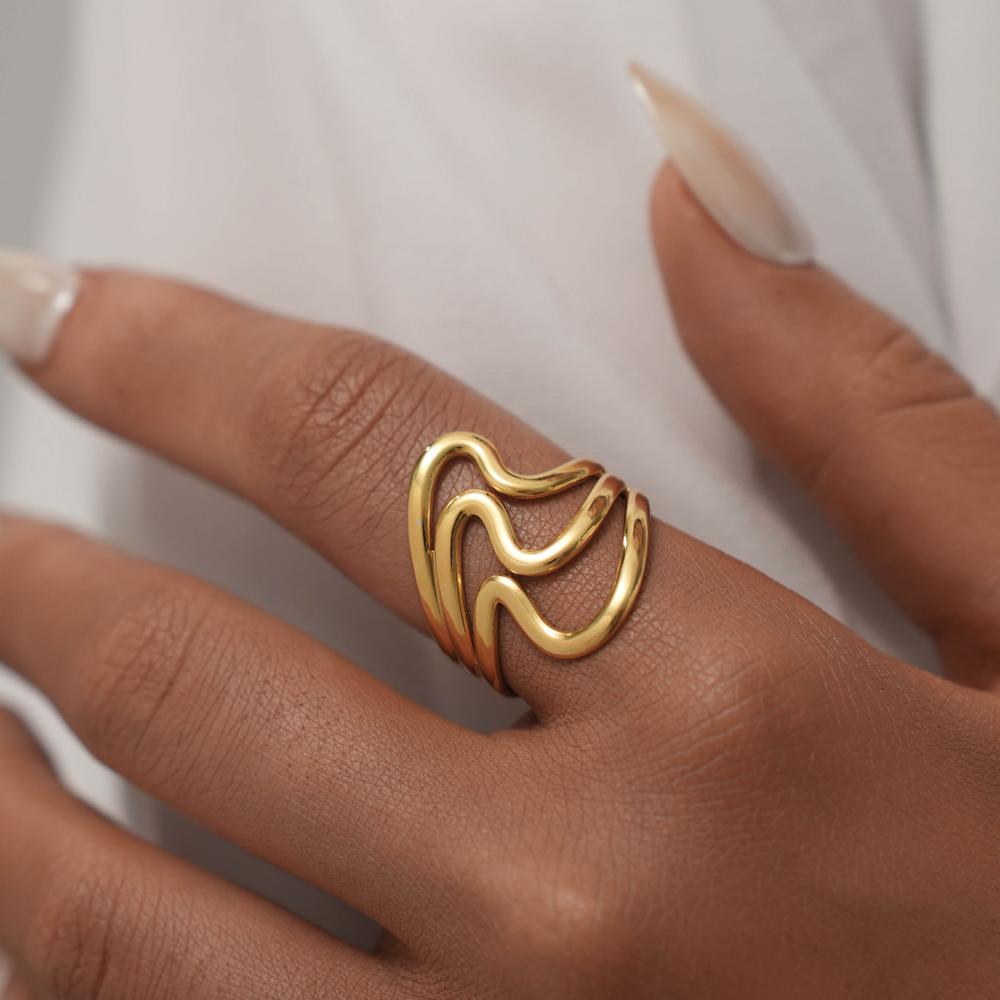 2026 New Design Stainless Steel Creative Geometric Hollow Open Ring for Women Statement Metal Rust Proof Minimalist Jewelry