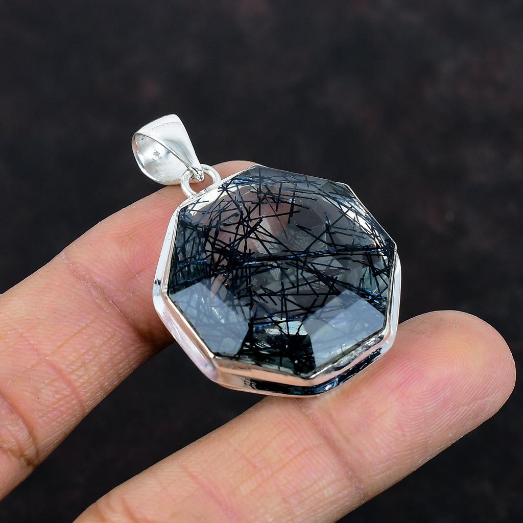 Faceted Black Rutile Pendant 925 Sterling Silver Pendant Handmade Pendant Top Quality Gemstone Jewelry Anniversary Gifts Statement Pendants