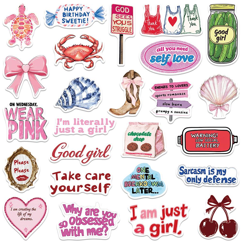 10/30/50pcs Pink Ins Style Inspirational Girl Stickers Cute Aesthetic Decals DIY Phone Scrapbook Luggage Cartoon Sticker Decor