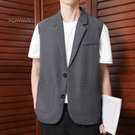 Men Suit Vest Lapel Sleeveless Two-Button Placket Business Waistcoat with Side Pockets Solid Color Casual Vest Coat