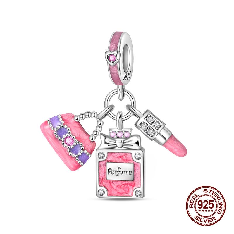 Sweet Copper Tea Party Pink Princess Series Charms Beads Fit 3Mm Original Bracelets Diy Jewelry Birthday Gifts