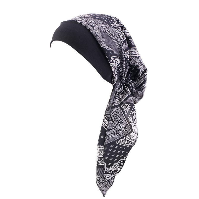 Ethnic Style Strap Headscarf Cap, Elastic Wide-Edge Streamer Headband Chemotherapy Cap Home Hat Jdt-329C