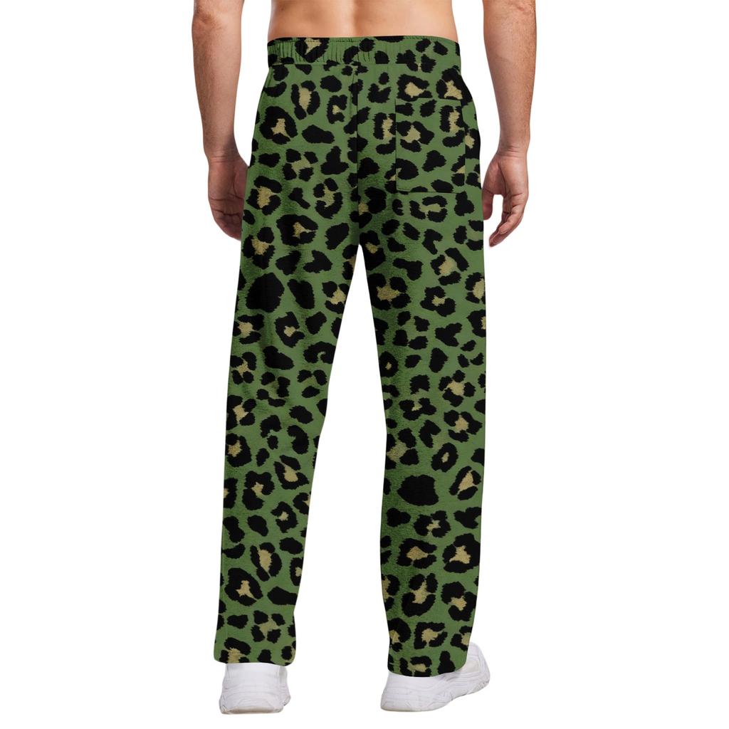 Men's Leopard Print Casual Pants, Relaxed Fit Breathable Long Trousers for Athletic Training, Daily Wear, and Outdoor Sports