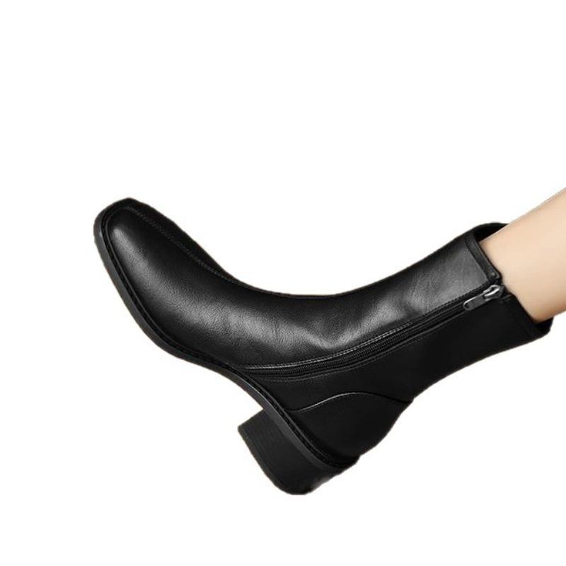 Mid-calf Boots for Women, Square Toe Boots, Soft Leather, Thick Heel, Short Boots, Versatile Shoes