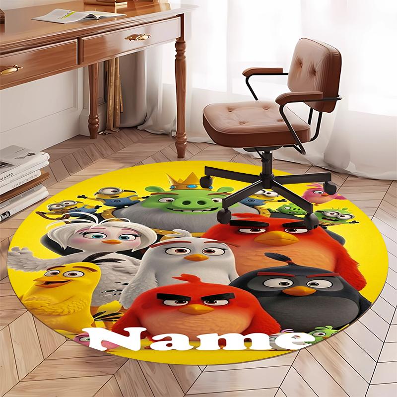Custom Name Angry Birds Printed Round Rug Carpet Chair Rug Area Rug Entryway Doormats,for Office Chair Living Room Bedroom Kitchen Room.